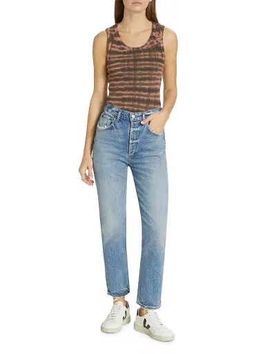 Agolde Women's Riley High-Rise Distressed Straight Crop Jeans - Cove | Thumbnail 2 Agolde Women's Riley High-Rise Distressed Straight Crop Jeans - Cove | Thumbnail 2