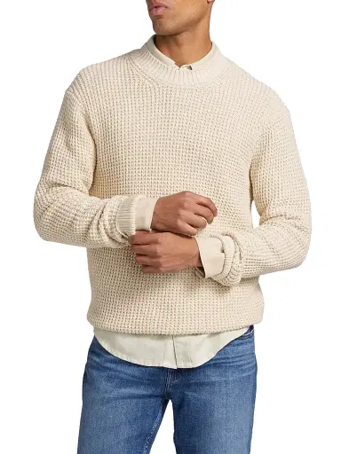 Paige Men's Mylo Waffle-Knit Crewneck Sweater - Heathered Natural | Thumbnail 3 Paige Men's Mylo Waffle-Knit Crewneck Sweater - Heathered Natural | Thumbnail 3