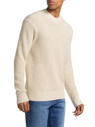 Paige Men's Mylo Waffle-Knit Crewneck Sweater - Heathered Natural | Thumbnail 4 Paige Men's Mylo Waffle-Knit Crewneck Sweater - Heathered Natural | Thumbnail 4