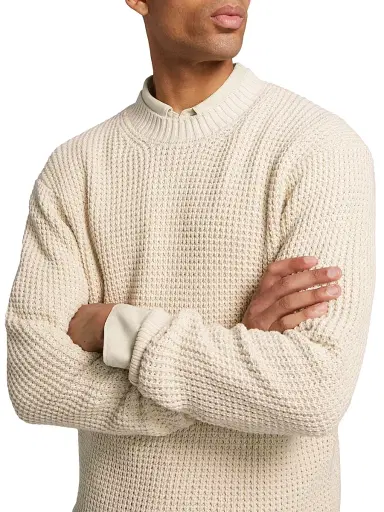 Paige Men's Mylo Waffle-Knit Crewneck Sweater - Heathered Natural | Thumbnail 6 Paige Men's Mylo Waffle-Knit Crewneck Sweater - Heathered Natural | Thumbnail 6