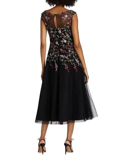 Teri Jon by Rickie Freeman Women's Embroidered Tulle Fit &Flare Midi-Dress - Black Multi | Thumbnail 5 Teri Jon by Rickie Freeman Women's Embroidered Tulle Fit &Flare Midi-Dress - Black Multi | Thumbnail 5