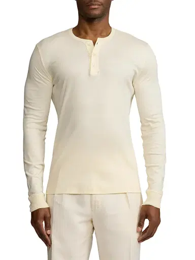 Ralph Lauren Purple Label Men's Interlock Henley Shirt - Classic Cream | Thumbnail 3 Ralph Lauren Purple Label Men's Interlock Henley Shirt - Classic Cream | Thumbnail 3