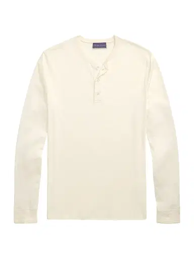 Ralph Lauren Purple Label Men's Interlock Henley Shirt - Classic Cream | Thumbnail 1 Ralph Lauren Purple Label Men's Interlock Henley Shirt - Classic Cream | Thumbnail 1