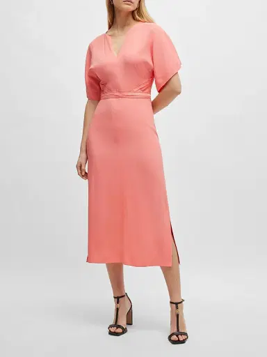 BOSS Women's V-Neck Dress with Waist Detail - Pink | Thumbnail 2 BOSS Women's V-Neck Dress with Waist Detail - Pink | Thumbnail 2