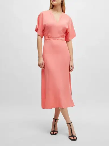 BOSS Women's V-Neck Dress with Waist Detail - Pink | Thumbnail 4 BOSS Women's V-Neck Dress with Waist Detail - Pink | Thumbnail 4