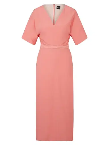 BOSS Women's V-Neck Dress with Waist Detail - Pink | Thumbnail 1 BOSS Women's V-Neck Dress with Waist Detail - Pink | Thumbnail 1