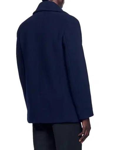 Sandro Men's Straight Fit Wool Blend Coat - Navy Blue | Thumbnail 3 Sandro Men's Straight Fit Wool Blend Coat - Navy Blue | Thumbnail 3
