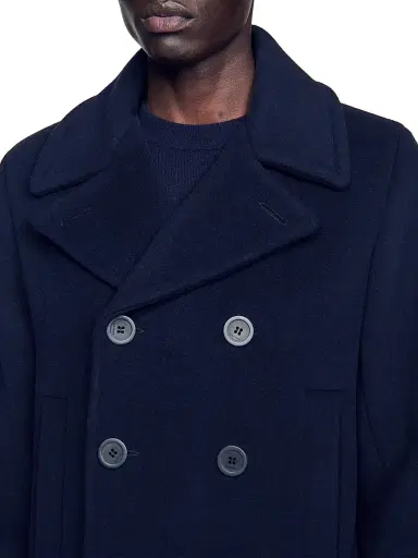 Sandro Men's Straight Fit Wool Blend Coat - Navy Blue | Thumbnail 5 Sandro Men's Straight Fit Wool Blend Coat - Navy Blue | Thumbnail 5