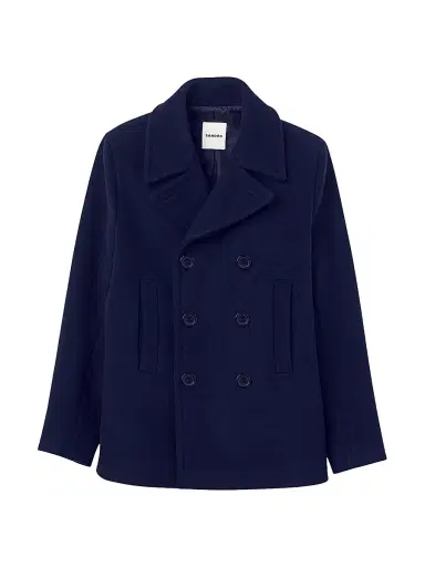 Sandro Men's Straight Fit Wool Blend Coat - Navy Blue | Thumbnail 1 Sandro Men's Straight Fit Wool Blend Coat - Navy Blue | Thumbnail 1