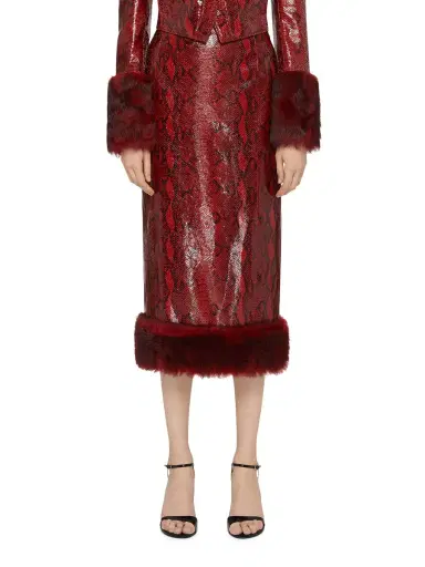 Givenchy Women's Skirt in Python Print Leather and Fur - Burgundy Red | Thumbnail 2 Givenchy Women's Skirt in Python Print Leather and Fur - Burgundy Red | Thumbnail 2
