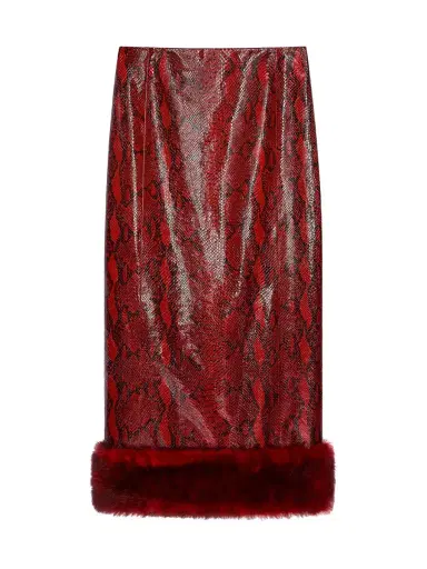 Givenchy Women's Skirt in Python Print Leather and Fur - Burgundy Red | Thumbnail 5 Givenchy Women's Skirt in Python Print Leather and Fur - Burgundy Red | Thumbnail 5