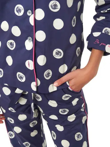 The Lazy Poet Women's Emma Cotton Two-Piece Pajama Set - Blue Dots | Thumbnail 4 The Lazy Poet Women's Emma Cotton Two-Piece Pajama Set - Blue Dots | Thumbnail 4