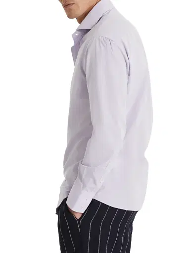 Brunello Cucinelli Men's Poplin Basic Fit Shirt with Spread Collar - Lavender | Thumbnail 3 Brunello Cucinelli Men's Poplin Basic Fit Shirt with Spread Collar - Lavender | Thumbnail 3