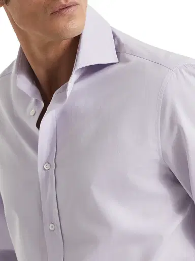 Brunello Cucinelli Men's Poplin Basic Fit Shirt with Spread Collar - Lavender | Thumbnail 4 Brunello Cucinelli Men's Poplin Basic Fit Shirt with Spread Collar - Lavender | Thumbnail 4