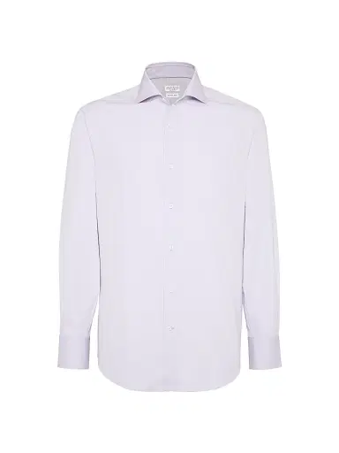 Brunello Cucinelli Men's Poplin Basic Fit Shirt with Spread Collar - Lavender | Thumbnail 1 Brunello Cucinelli Men's Poplin Basic Fit Shirt with Spread Collar - Lavender | Thumbnail 1
