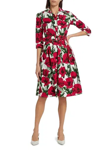 Samantha Sung Women's Poppy Stretch Cotton Shirtdress - White Pink | Thumbnail 2 Samantha Sung Women's Poppy Stretch Cotton Shirtdress - White Pink | Thumbnail 2