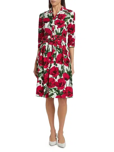 Samantha Sung Women's Poppy Stretch Cotton Shirtdress - White Pink | Thumbnail 3 Samantha Sung Women's Poppy Stretch Cotton Shirtdress - White Pink | Thumbnail 3