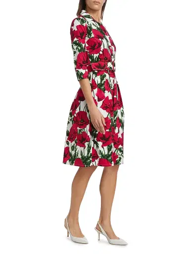 Samantha Sung Women's Poppy Stretch Cotton Shirtdress - White Pink | Thumbnail 4 Samantha Sung Women's Poppy Stretch Cotton Shirtdress - White Pink | Thumbnail 4