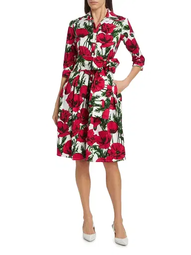 Samantha Sung Women's Poppy Stretch Cotton Shirtdress - White Pink | Thumbnail 6 Samantha Sung Women's Poppy Stretch Cotton Shirtdress - White Pink | Thumbnail 6