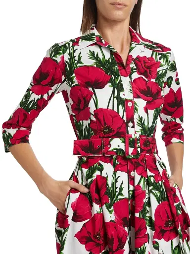 Samantha Sung Women's Poppy Stretch Cotton Shirtdress - White Pink | Thumbnail 7 Samantha Sung Women's Poppy Stretch Cotton Shirtdress - White Pink | Thumbnail 7