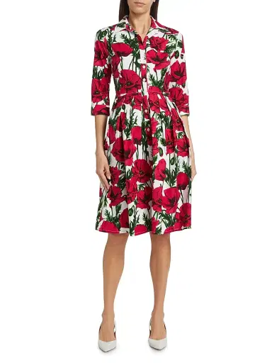 Samantha Sung Women's Poppy Stretch Cotton Shirtdress - White Pink | Thumbnail 8 Samantha Sung Women's Poppy Stretch Cotton Shirtdress - White Pink | Thumbnail 8