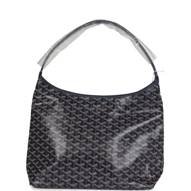 Goyard Goyardine Navy Blue Boheme PM Hobo Bag Palladium Hardware Goyard Goyardine Navy Blue Boheme PM Hobo Bag Palladium Hardware