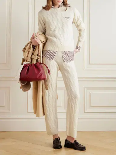 Sporty & Rich + Le Bristol Paris Faubourg Cable-knit Cashmere And Wool-blend Sweater | Thumbnail 2 Sporty & Rich + Le Bristol Paris Faubourg Cable-knit Cashmere And Wool-blend Sweater | Thumbnail 2