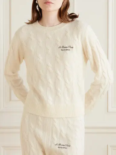 Sporty & Rich + Le Bristol Paris Faubourg Cable-knit Cashmere And Wool-blend Sweater | Thumbnail 3 Sporty & Rich + Le Bristol Paris Faubourg Cable-knit Cashmere And Wool-blend Sweater | Thumbnail 3