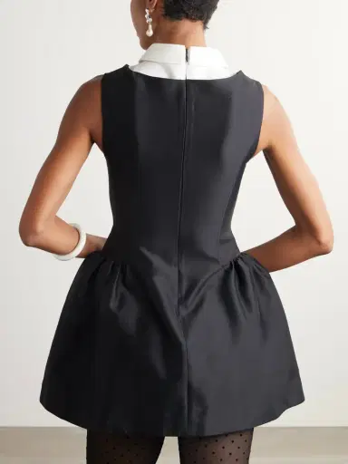 SHUSHU/TONG Gathered Wool And Linen-blend Trimmed Wool And Silk-blend Twill Mini Dress | Thumbnail 3 SHUSHU/TONG Gathered Wool And Linen-blend Trimmed Wool And Silk-blend Twill Mini Dress | Thumbnail 3