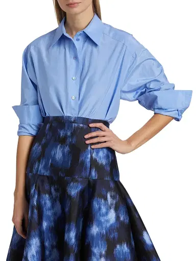 Michael Kors Collection Women's Silk-Cotton Button-Front Shirt - Ice | Thumbnail 3 Michael Kors Collection Women's Silk-Cotton Button-Front Shirt - Ice | Thumbnail 3