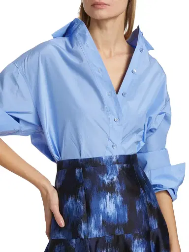 Michael Kors Collection Women's Silk-Cotton Button-Front Shirt - Ice | Thumbnail 6 Michael Kors Collection Women's Silk-Cotton Button-Front Shirt - Ice | Thumbnail 6