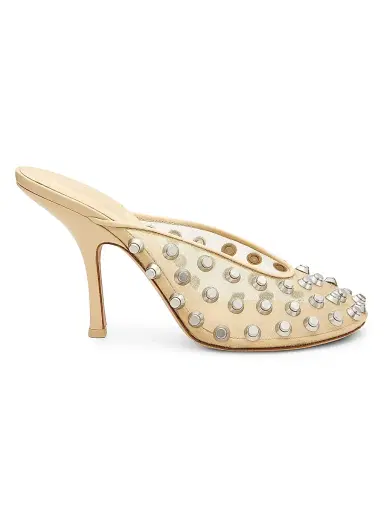 Alexander Wang Women's Rhodes 105MM Studded Mesh & Leather Mules - Nude | Thumbnail 1 Alexander Wang Women's Rhodes 105MM Studded Mesh & Leather Mules - Nude | Thumbnail 1