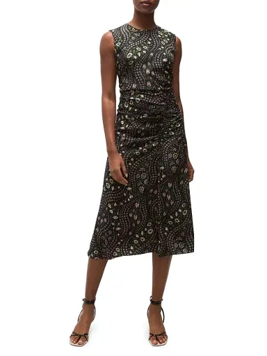 Veronica Beard Women's Viviana Gathered Floral Stretch-Silk Midi-Dress - Black Multi | Thumbnail 2 Veronica Beard Women's Viviana Gathered Floral Stretch-Silk Midi-Dress - Black Multi | Thumbnail 2