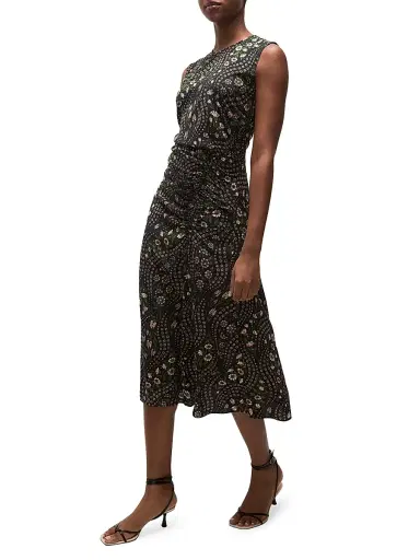 Veronica Beard Women's Viviana Gathered Floral Stretch-Silk Midi-Dress - Black Multi | Thumbnail 3 Veronica Beard Women's Viviana Gathered Floral Stretch-Silk Midi-Dress - Black Multi | Thumbnail 3