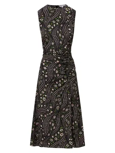 Veronica Beard Women's Viviana Gathered Floral Stretch-Silk Midi-Dress - Black Multi | Thumbnail 1 Veronica Beard Women's Viviana Gathered Floral Stretch-Silk Midi-Dress - Black Multi | Thumbnail 1