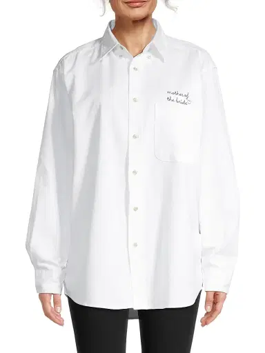 juju + stitch Oversized Mother Of The Bride Embroidered Button-Up Shirt - White | Thumbnail 3 juju + stitch Oversized Mother Of The Bride Embroidered Button-Up Shirt - White | Thumbnail 3