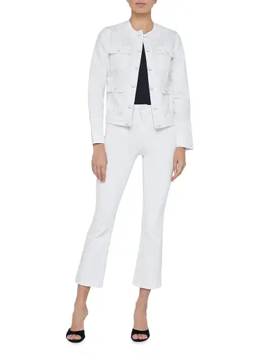 L'AGENCE Women's Yari Denim Collarless Jacket - White | Thumbnail 2 L'AGENCE Women's Yari Denim Collarless Jacket - White | Thumbnail 2