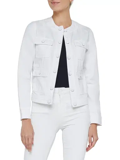 L'AGENCE Women's Yari Denim Collarless Jacket - White | Thumbnail 3 L'AGENCE Women's Yari Denim Collarless Jacket - White | Thumbnail 3