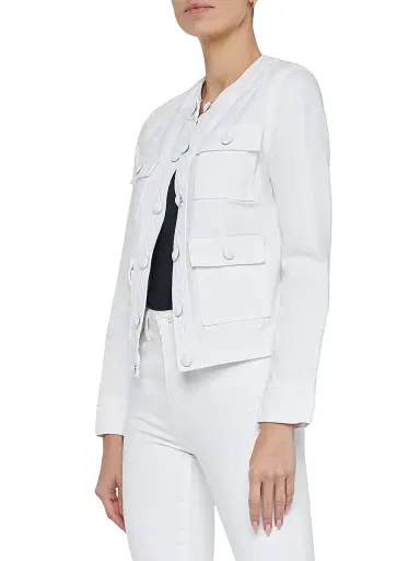 L'AGENCE Women's Yari Denim Collarless Jacket - White | Thumbnail 4 L'AGENCE Women's Yari Denim Collarless Jacket - White | Thumbnail 4