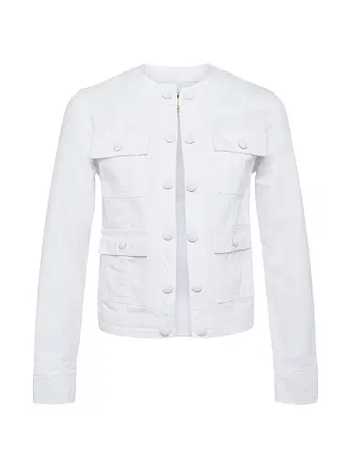 L'AGENCE Women's Yari Denim Collarless Jacket - White | Thumbnail 1 L'AGENCE Women's Yari Denim Collarless Jacket - White | Thumbnail 1