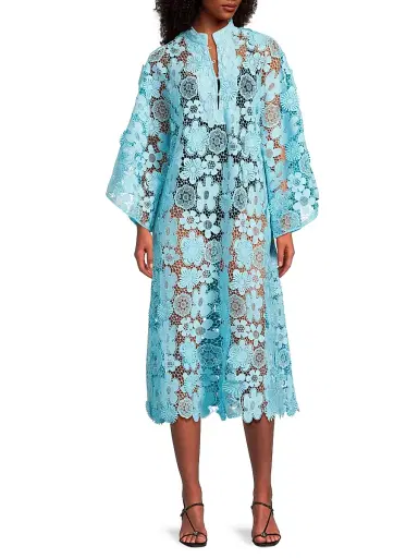 La Vie Style House Women's Mod Floral Lace Caftan - Blue | Thumbnail 2 La Vie Style House Women's Mod Floral Lace Caftan - Blue | Thumbnail 2