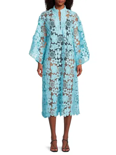 La Vie Style House Women's Mod Floral Lace Caftan - Blue | Thumbnail 3 La Vie Style House Women's Mod Floral Lace Caftan - Blue | Thumbnail 3