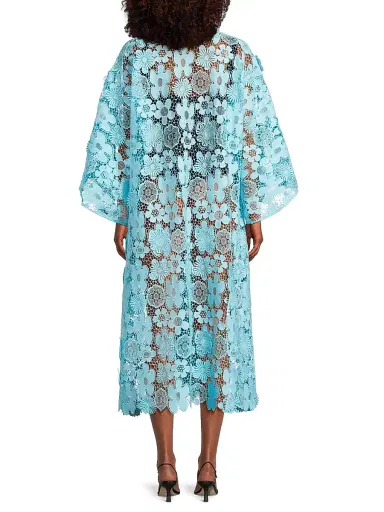 La Vie Style House Women's Mod Floral Lace Caftan - Blue | Thumbnail 5 La Vie Style House Women's Mod Floral Lace Caftan - Blue | Thumbnail 5