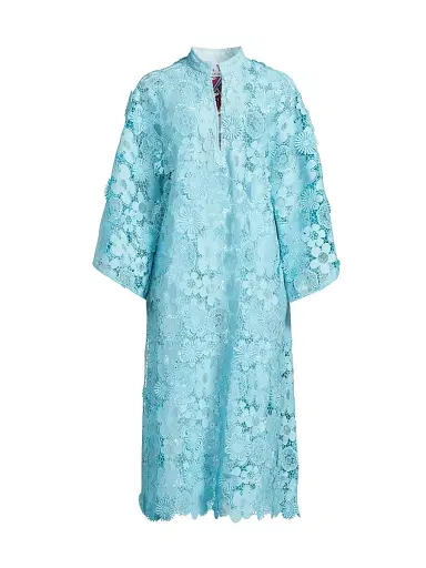 La Vie Style House Women's Mod Floral Lace Caftan - Blue | Thumbnail 1 La Vie Style House Women's Mod Floral Lace Caftan - Blue | Thumbnail 1