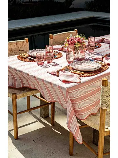 Juliska Cabana Stripe Tablecloth - Pink | Thumbnail 1 Juliska Cabana Stripe Tablecloth - Pink | Thumbnail 1