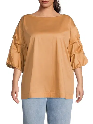 Harshman Women's Plus Balia Popover Cotton Gathered-Sleeve Blouse - Sand | Thumbnail 3 Harshman Women's Plus Balia Popover Cotton Gathered-Sleeve Blouse - Sand | Thumbnail 3
