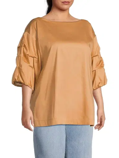 Harshman Women's Plus Balia Popover Cotton Gathered-Sleeve Blouse - Sand | Thumbnail 4 Harshman Women's Plus Balia Popover Cotton Gathered-Sleeve Blouse - Sand | Thumbnail 4