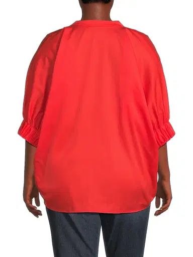 Harshman Women's Plus Medina Cotton Split Neck Oversized Blouse - Poppy Red | Thumbnail 5 Harshman Women's Plus Medina Cotton Split Neck Oversized Blouse - Poppy Red | Thumbnail 5