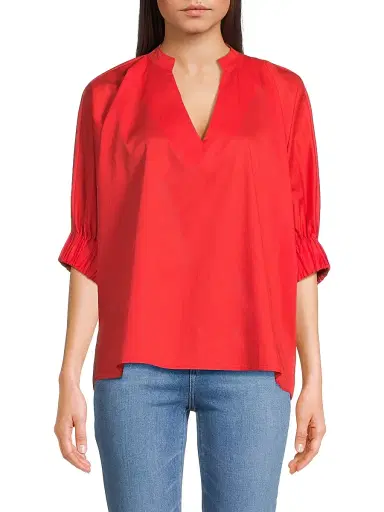 Harshman Women's Medina Cotton Blouse - Poppy Red | Thumbnail 3 Harshman Women's Medina Cotton Blouse - Poppy Red | Thumbnail 3