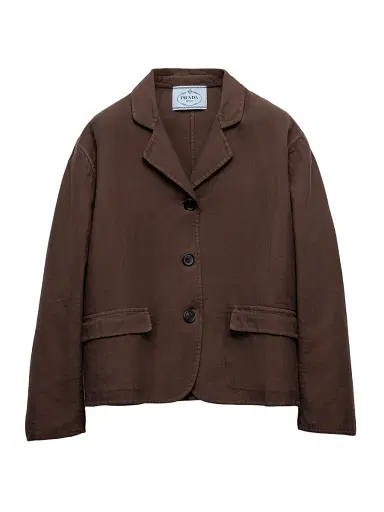 Prada Women's Single-Breasted Old Double Cotton Jacket - Brown | Thumbnail 1 Prada Women's Single-Breasted Old Double Cotton Jacket - Brown | Thumbnail 1